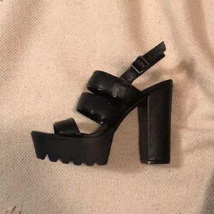 Black faux-leather Platform High Heels